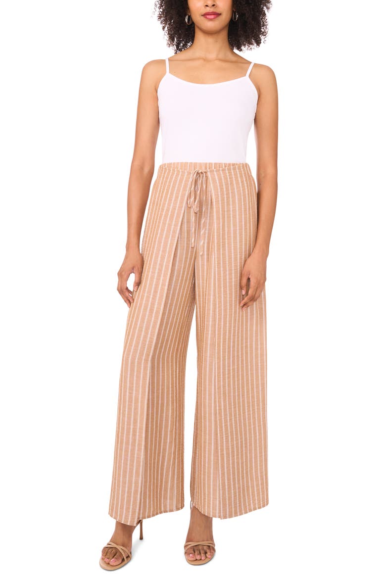 High Waist Crinkle Wrap Pants, Alternate, color, BEIGE