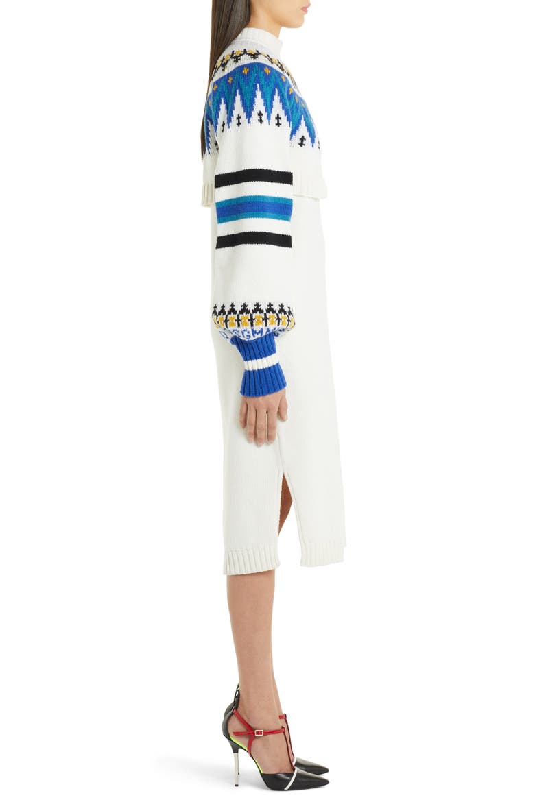 Fair Isle Wool Blend Layered Sweater Dress, Alternate, color, 01 WHITE