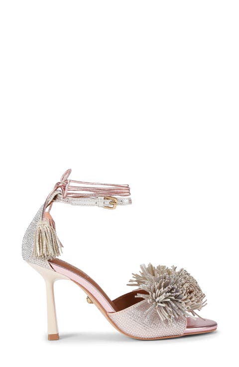 Pom Pom Ankle Wrap Sandal (Women)