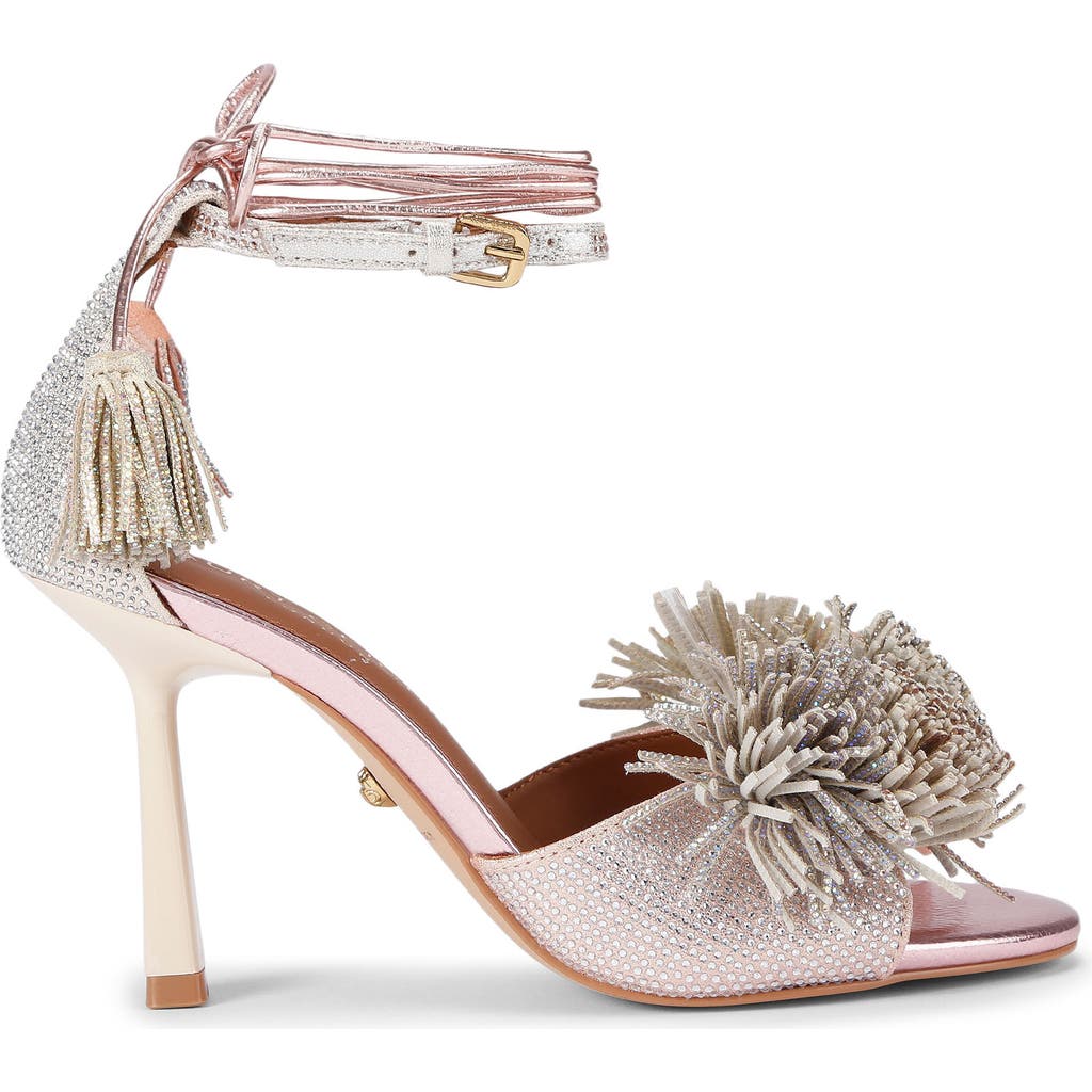 Kurt Geiger London Pom Pom Ankle Wrap Sandal In Gray