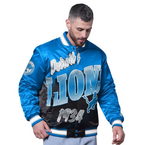 Men
s Starter Blue Detroit Lions Pass Rush Varsity Full-Snap Jacket