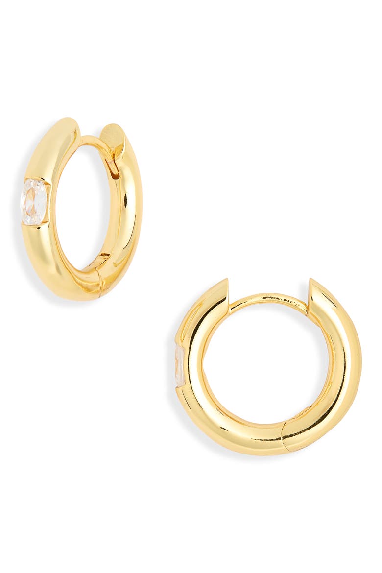 Cubic Zirconia Huggie Hoop Earrings, Main, color, CLEAR- GOLD