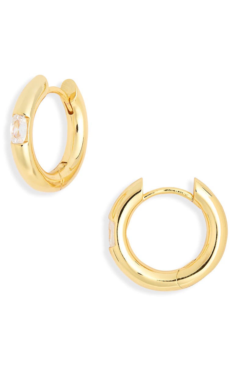 NORDSTROM RACK Cubic Zirconia Huggie Hoop Earrings, Main, color, Clear- Gold