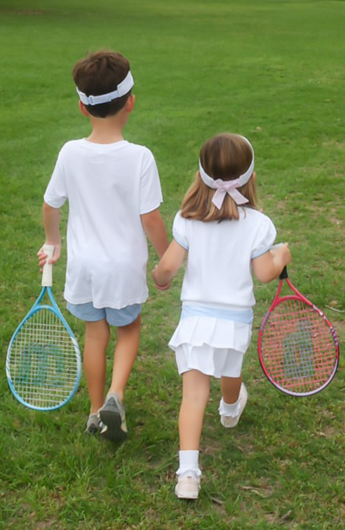Bits & Bows Tennis Rackets Twill Velco Visor In White