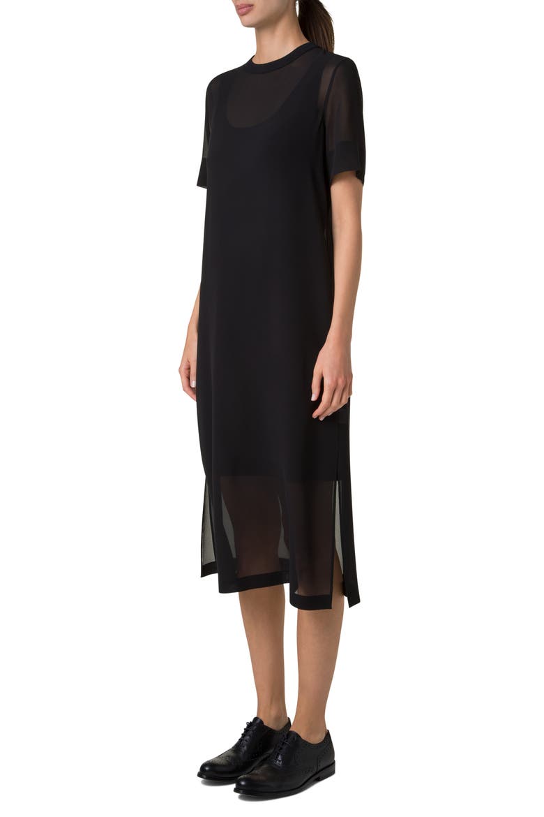 Sheer Silk Georgette Shift Dress, Alternate, color, BLACK
