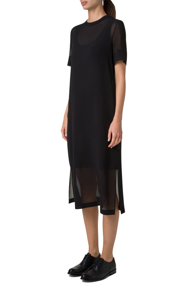 Akris Sheer Silk Georgette Shift Dress, Alternate, color, Black