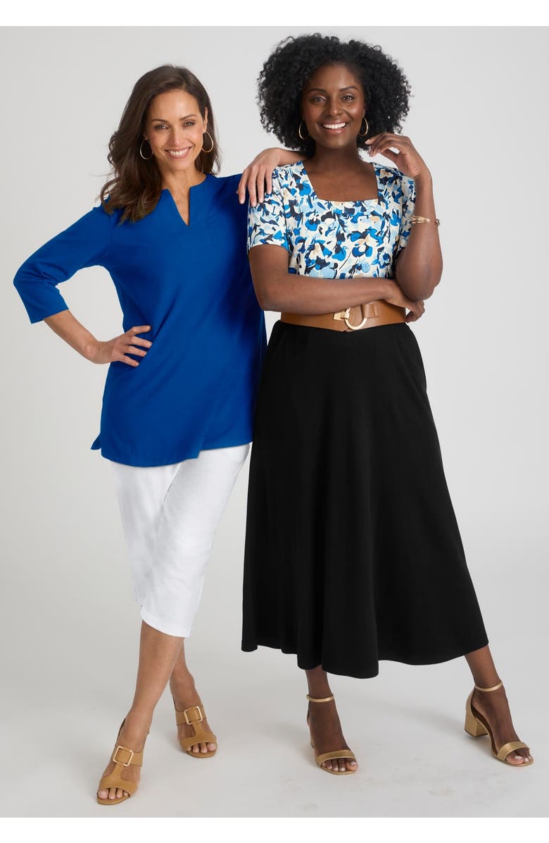 Jessica London Stretch Cotton Square Neck Tee, Alternate, color, Black Tossed Floral