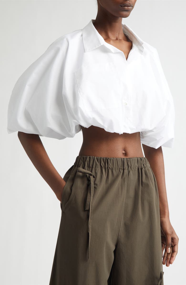 renaissance renaissance Tiny Crop Cotton Poplin Button-Up Bubble Shirt, Alternate, color, 