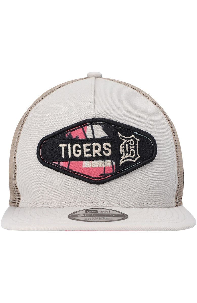New Era Men's New Era Natural Detroit Tigers Retro Beachin' Patch A-Frame Trucker 9FIFTY Snapback Hat, Alternate, color, Natural