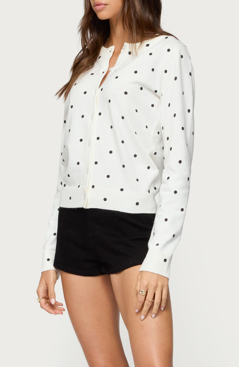 EDIKTED Shea Polka Dot Cardigan, Alternate, color, Black-And-White