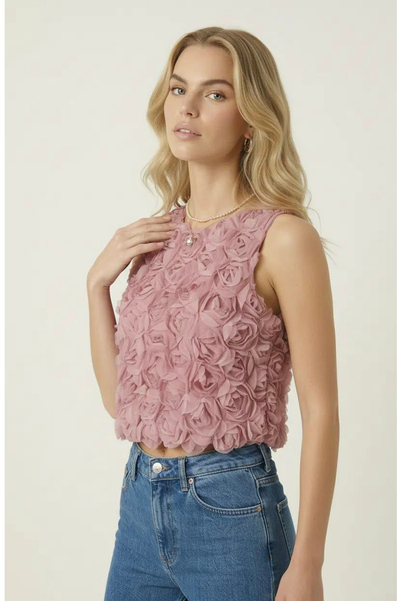 Floral Appliqué Sleeveless Top, Alternate, color, Dusty Rose
