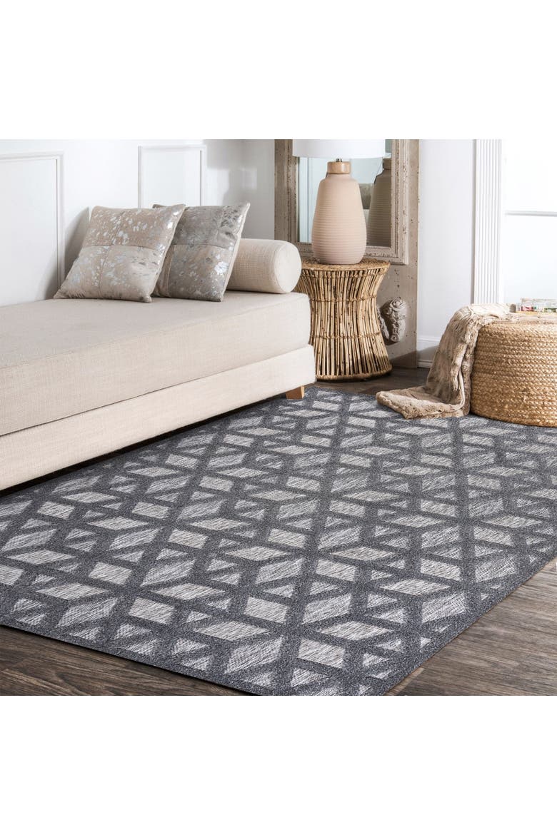 Talaia Neutral Geometric Indoor/Outdoor Area Rug, Alternate, color, Dark Gray
