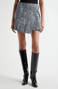 Ganni Tweed Cotton Pleated Wrap Miniskirt