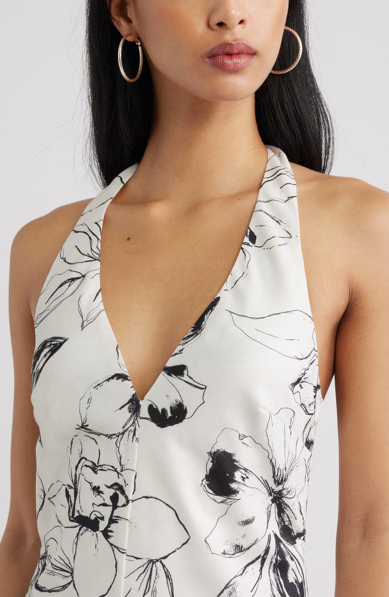 Open Edit Halter Maxi Dress, Alternate, color, Ivory- Black Flowers