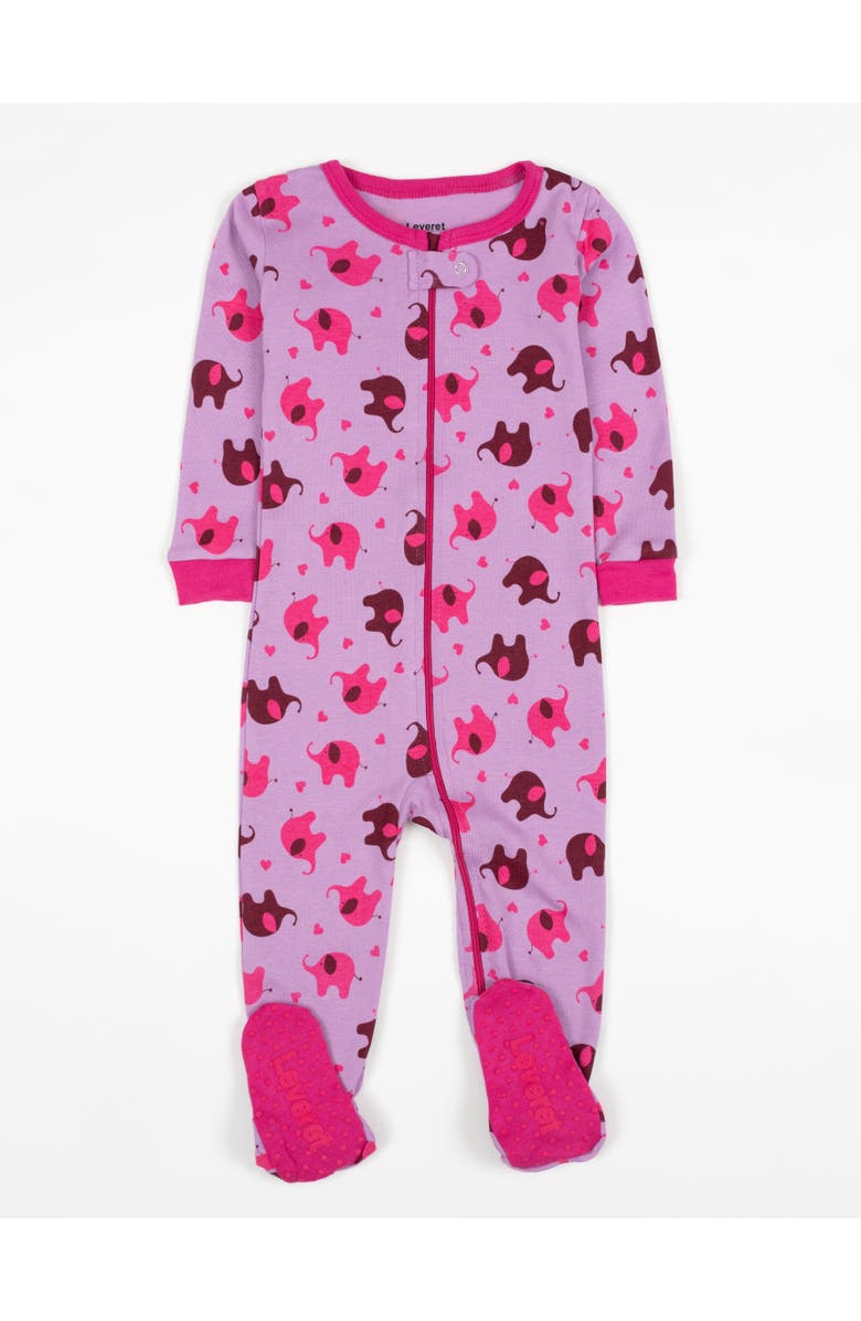 Leveret Kids Footed Printed Cotton Matching Family Pajamas, Animal Kingdom Prints, Main, color, Elephant