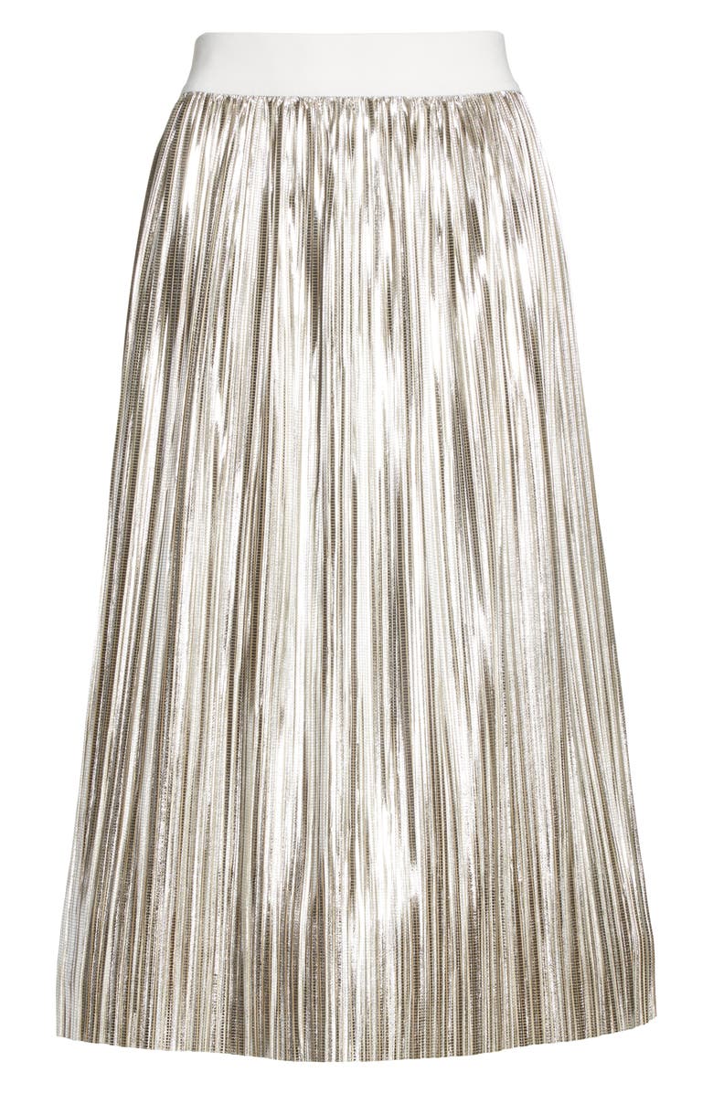 Alice + Olivia Mikaela Pleat Metallic Skirt, Alternate, color, 