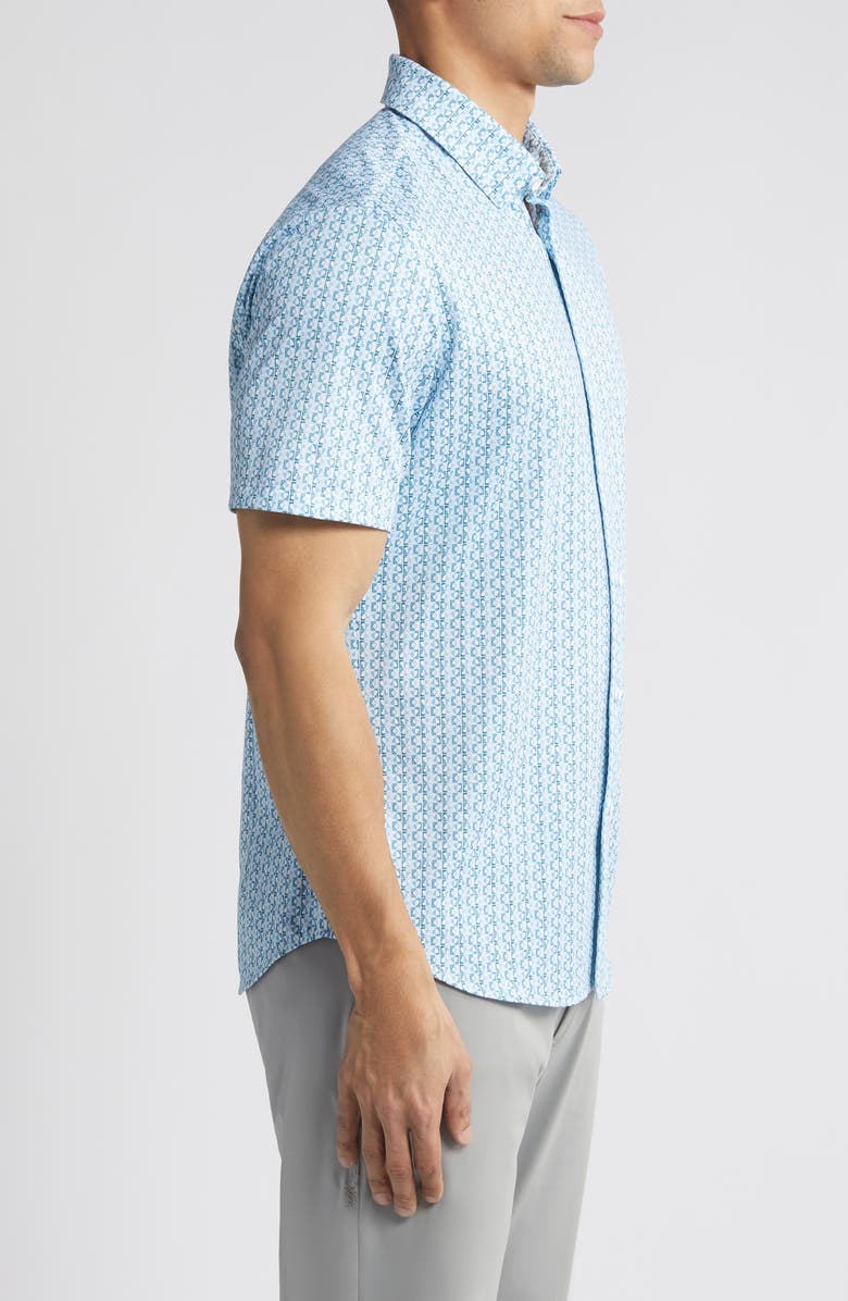 Mizzen+Main Halyard Trim Fit Short Sleeve Performance Button-Up Shirt, Alternate, color, Medium Blue