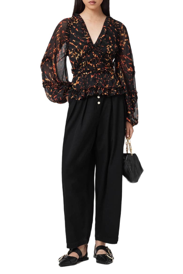 Silvie Print Ruffle Top, Alternate, color, PARDUS FLAME BROWN