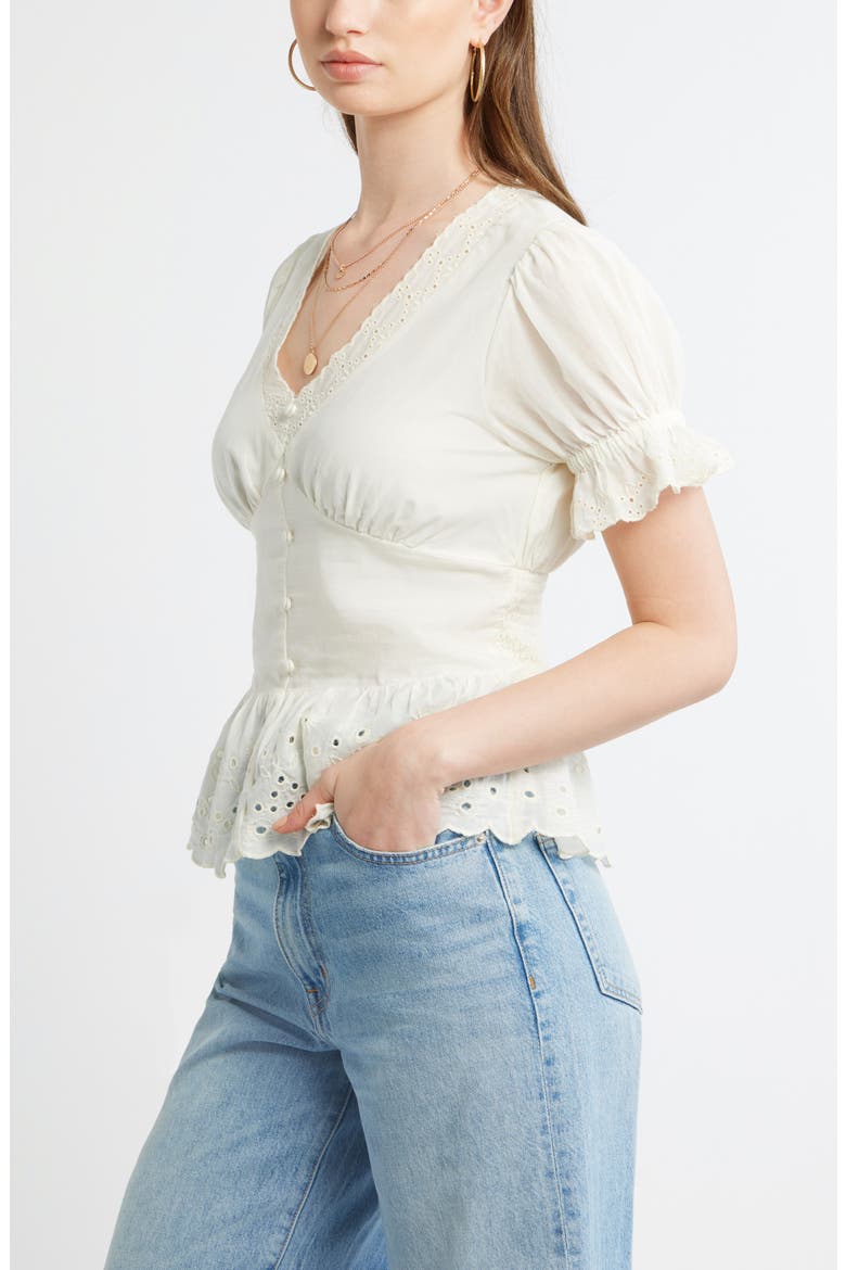 Cutwork Peplum Top, Alternate, color, IVORY EGRET