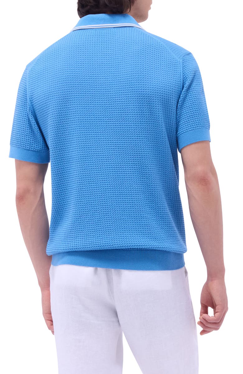 Bugatchi Tipped Johnny Collar Short Sleeve Sweater, Alternate, color, Classic Blue
