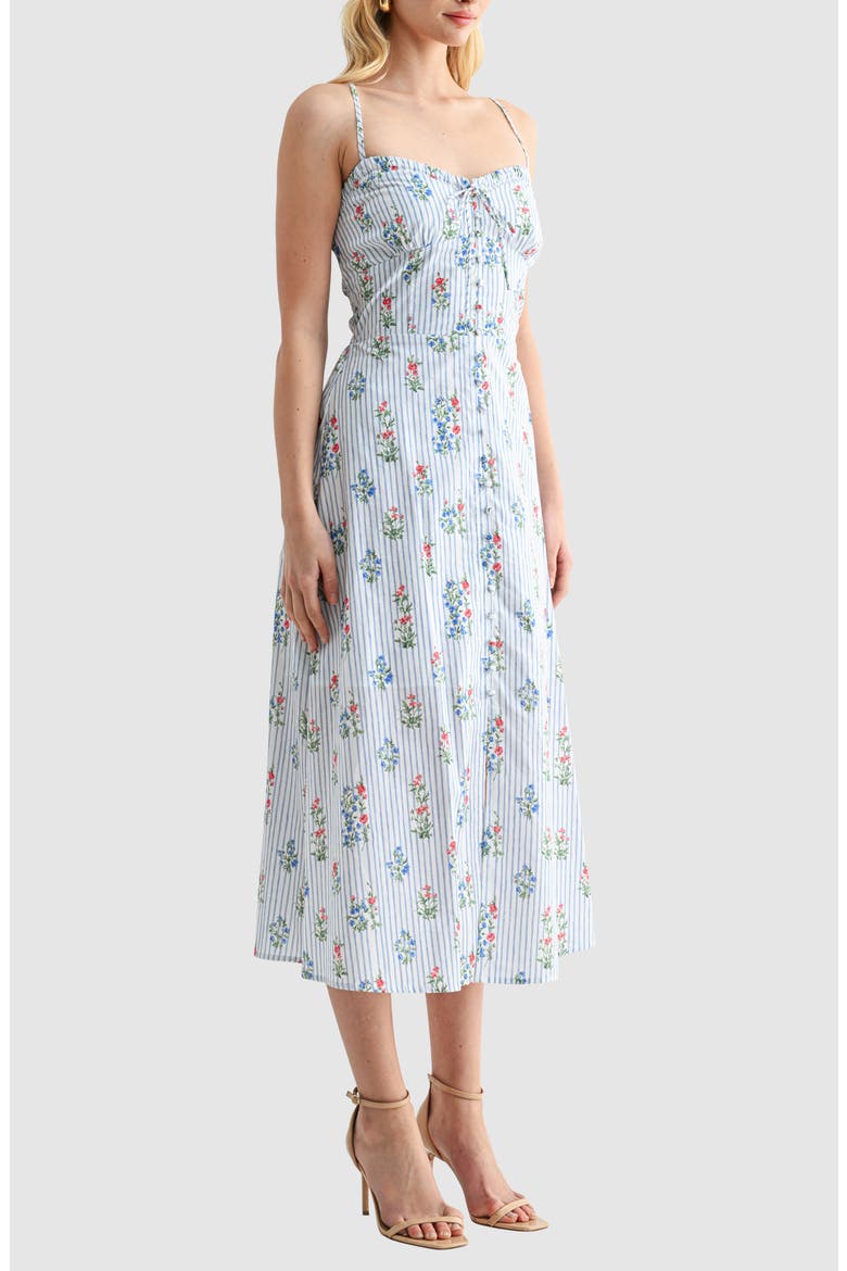 Sweetheart Tie Neck Midi Sundress, Alternate, color, BLUE STRIPE FLORAL