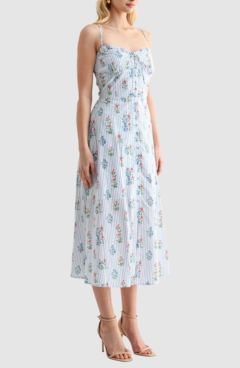 Lush Sweetheart Tie Neck Midi Sundress, Alternate, color, Blue Stripe Floral