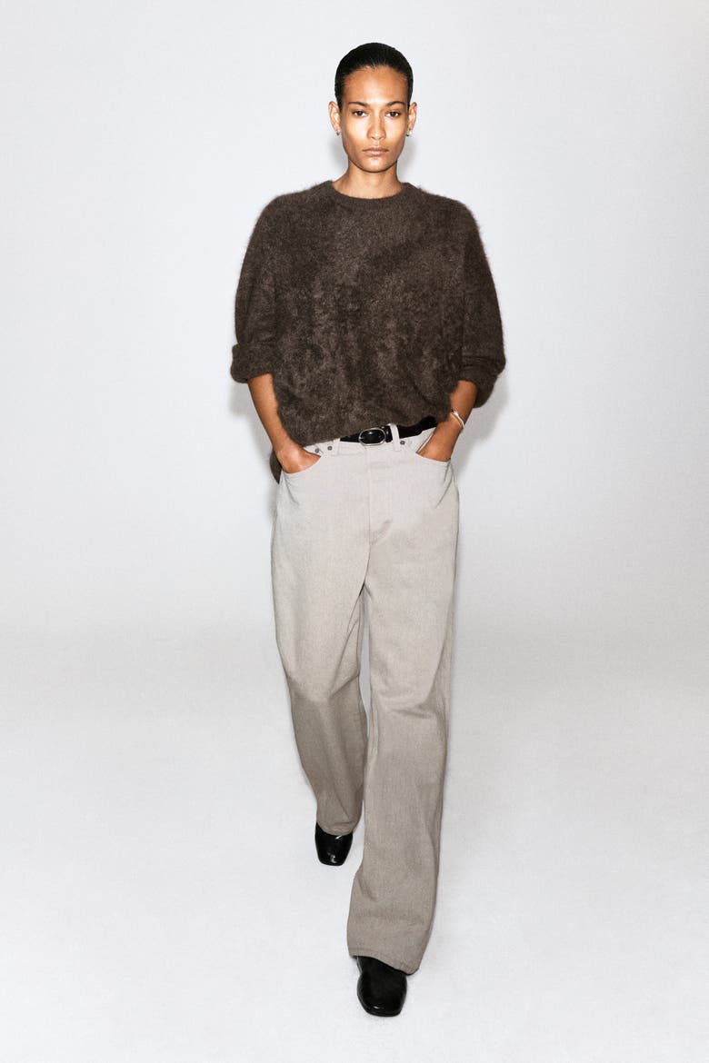 Brushed-Cashmere Crew-Neck Sweater, Alternate, color, BROWN MÉLANGE