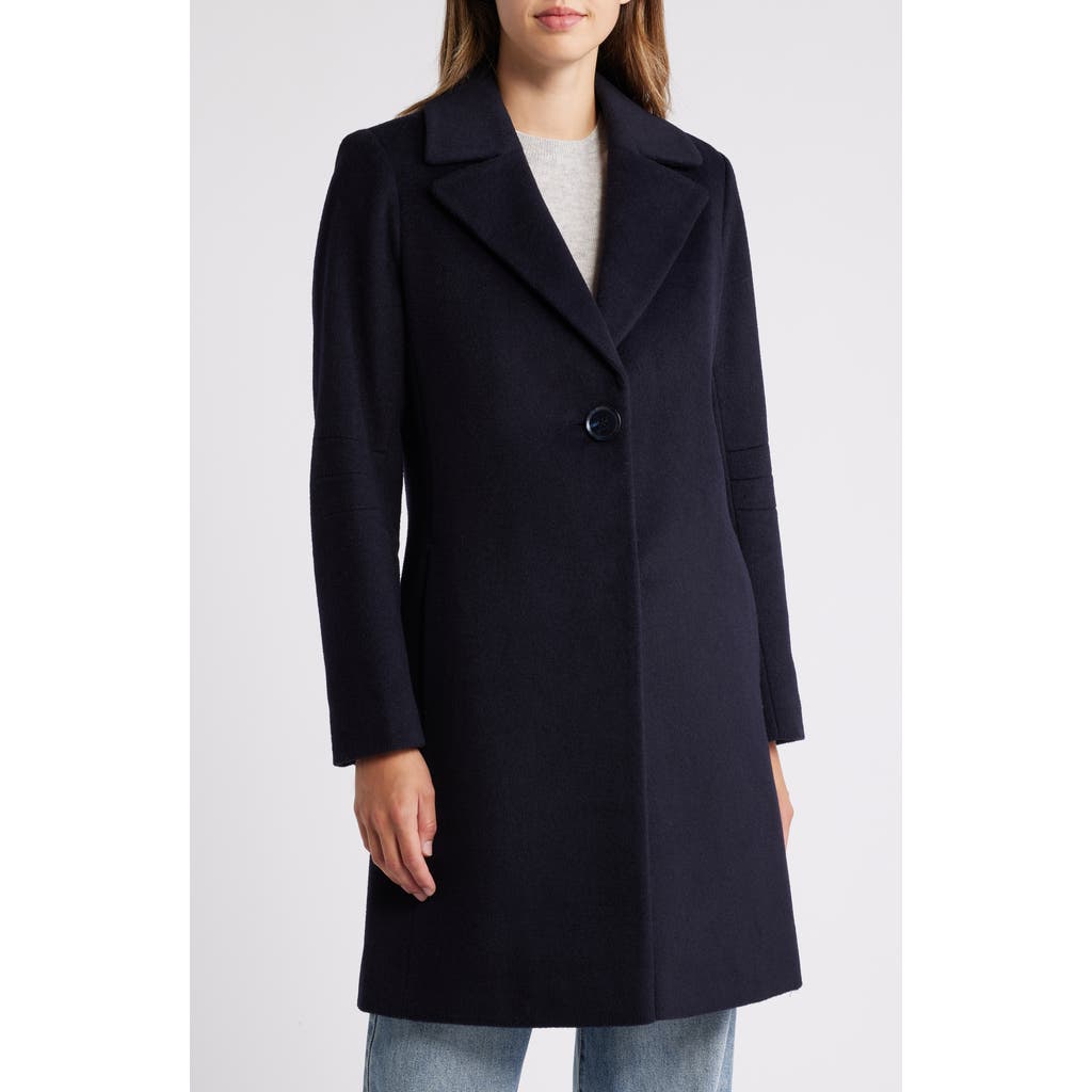 Via Spiga Single Breasted Wool Blend Coat in Navy