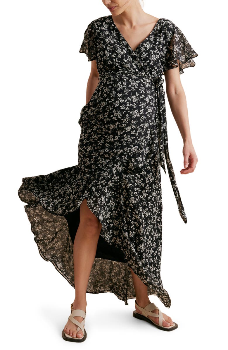A PEA IN THE POD Floral Faux Wrap Maternity Dress, Main, color, 