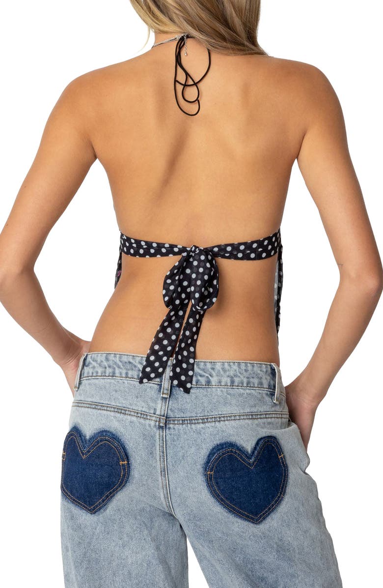 EDIKTED Dot Chiffon Halter Top, Alternate, color, Black-And-White