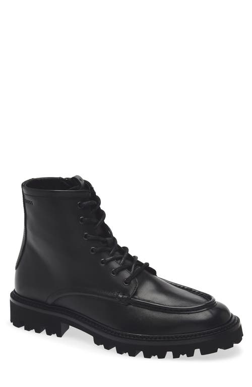 Hugo Boss Boss Julio Lugged Moc Toe Leather Boot In Black