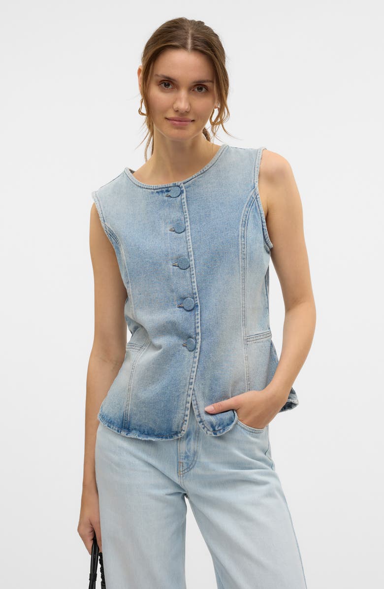 VERO MODA Vmsiola Denim Vest, Alternate, color, Light Blue Denim