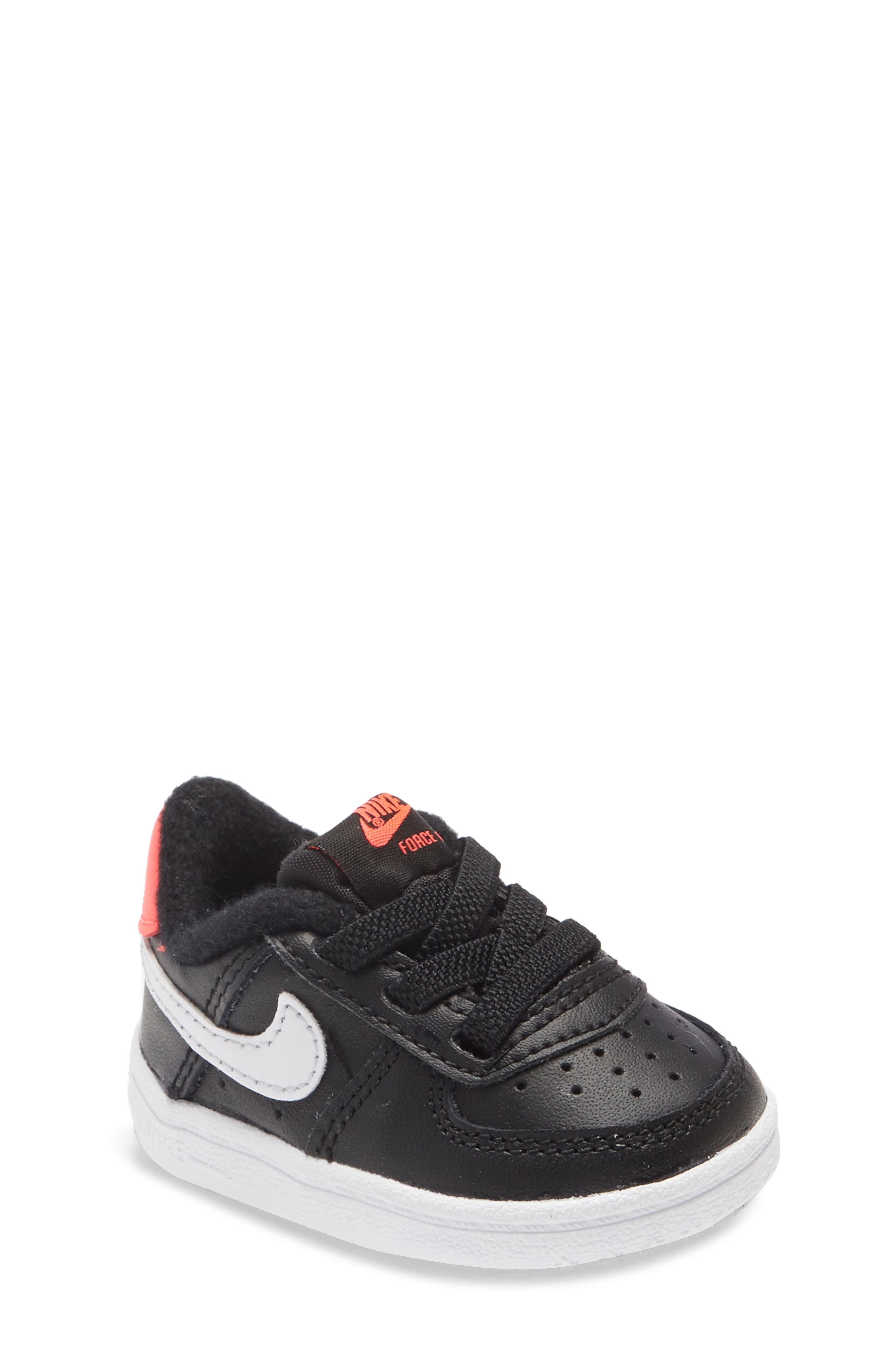 Force 1 Crib Shoe, Main, color, BLACK/ WHITE/ FLASH CRIMSON
