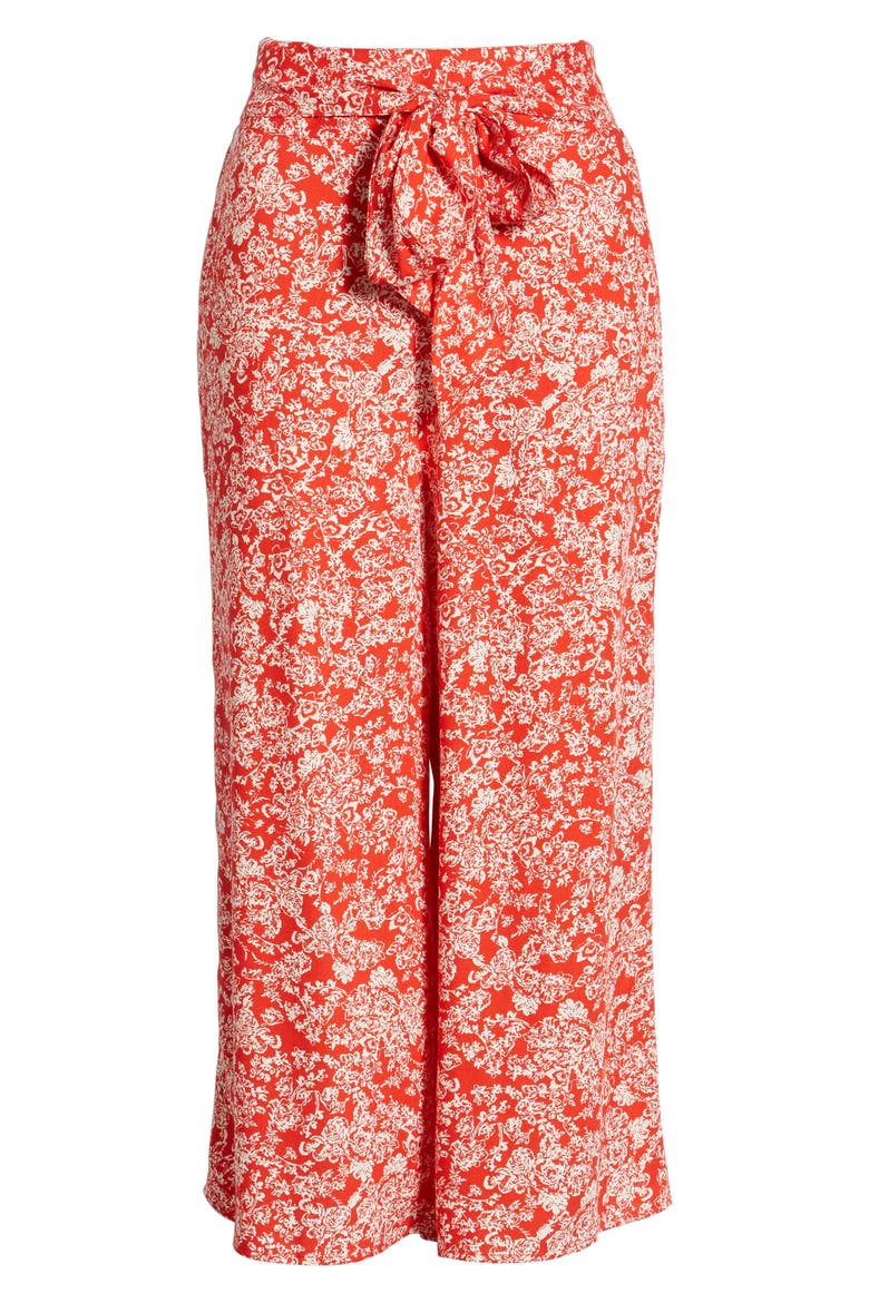 Print Wide Leg Crop Pants, Alternate, color, RED SCARLET FLORAL GARDEN