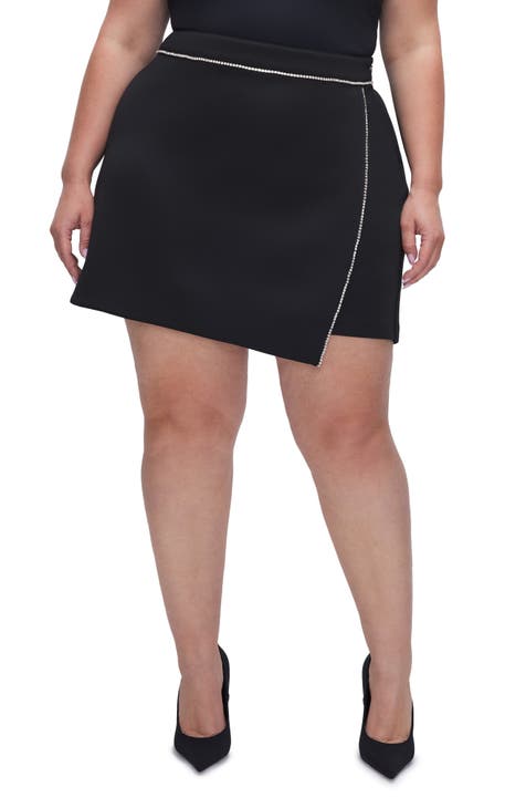 Crystal Scuba Faux Wrap Miniskirt (Regular & Plus)