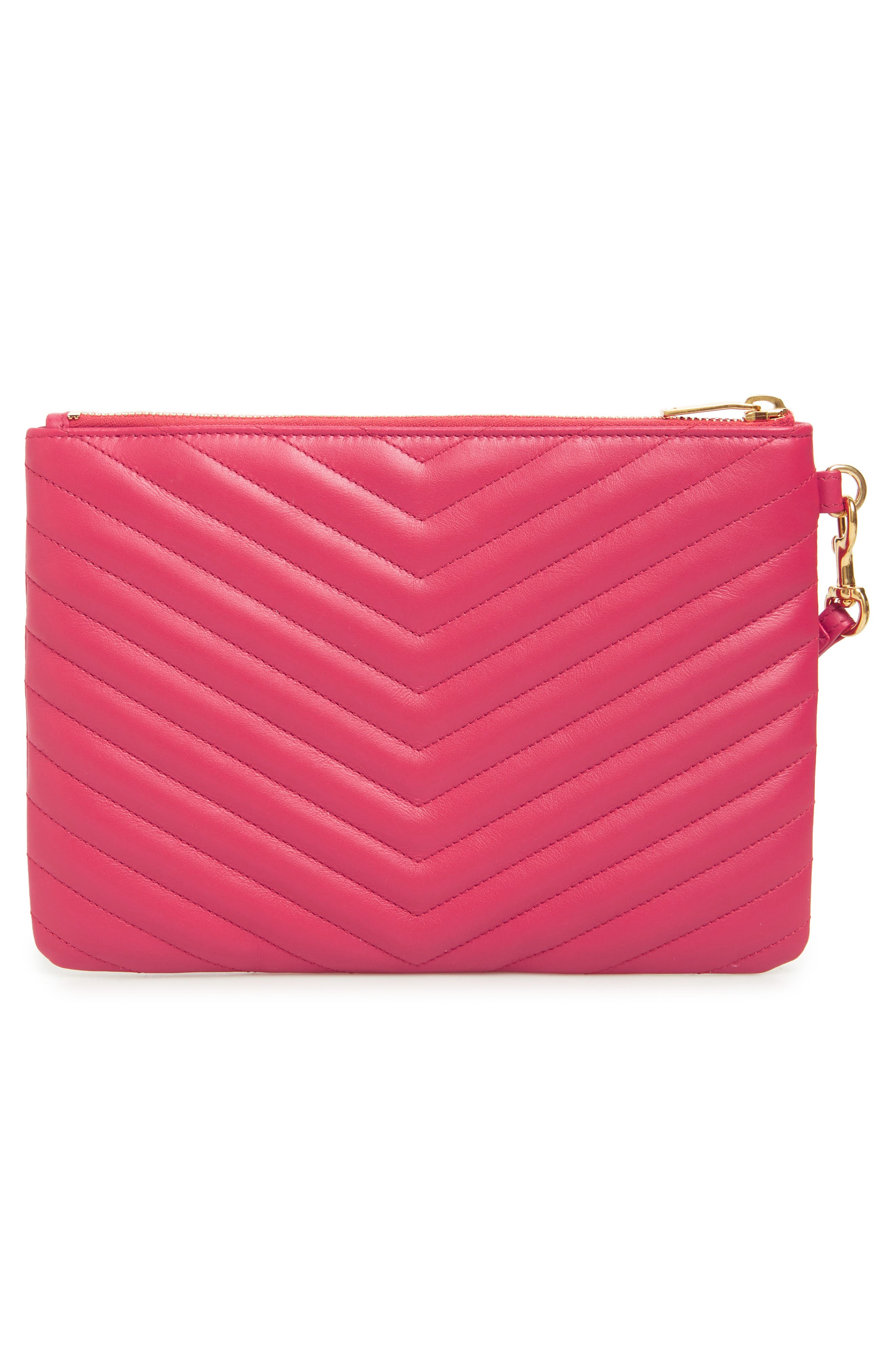 Saint Laurent 'Small Monogram' Print Leather Wristlet, Alternate, color, 