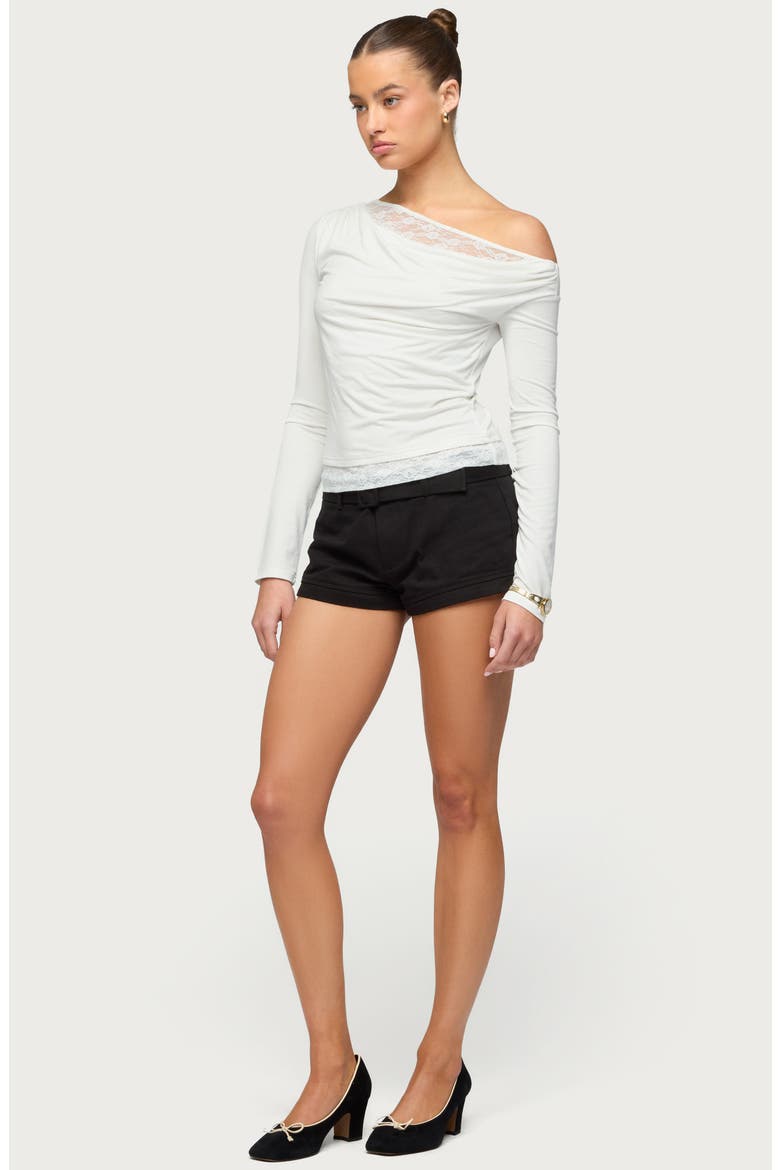 Lacey Layered One-Shoulder Top, Alternate, color, WHITE