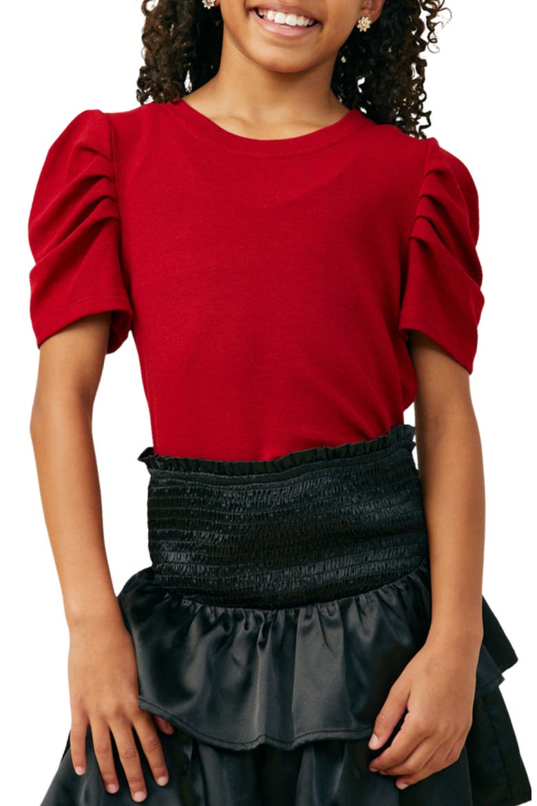 Kids' Rib Knit Puff Sleeve Top, Main, color, RED