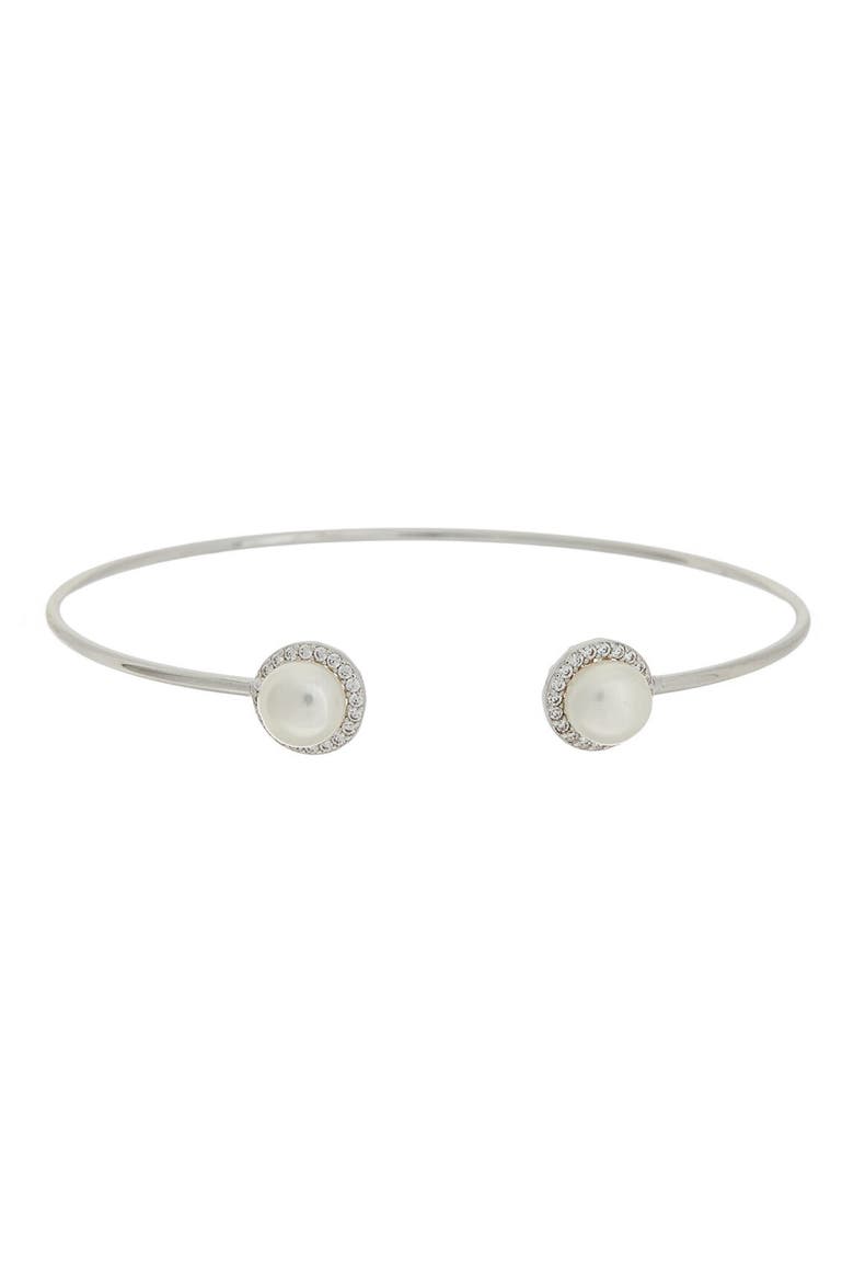 Imitation Pearl & Cubic Zirconia Cuff Bangle, Main, color, WHITE