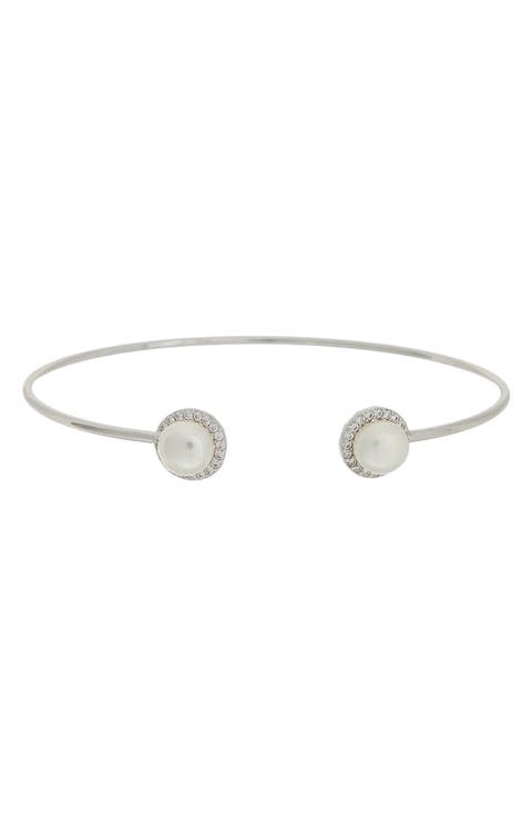 Imitation Pearl & Cubic Zirconia Cuff Bangle