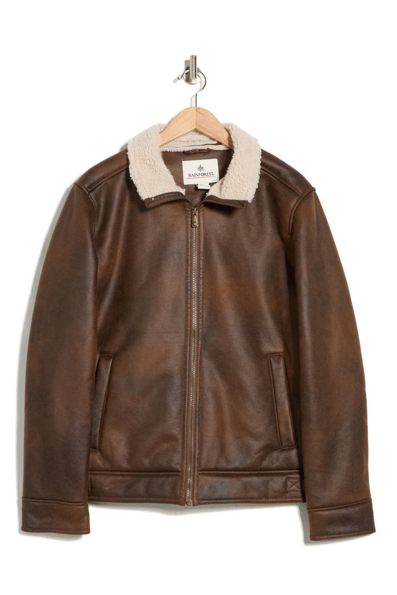 Faux Shearling Lined Aviator Jacket, Alternate, color, RUSSET