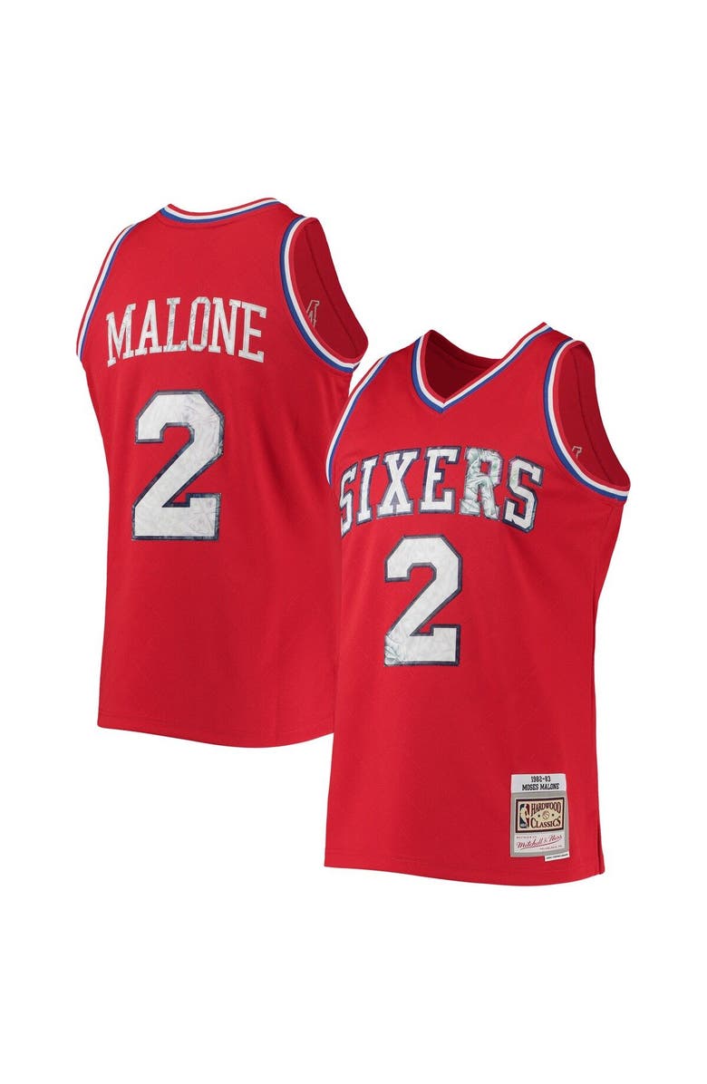 Mitchell & Ness Men's Mitchell & Ness Moses Malone Red Philadelphia 76ers 1982/83 Hardwood Classics NBA 75th Anniversary Diamond Swingman Jersey, Alternate, color, 
