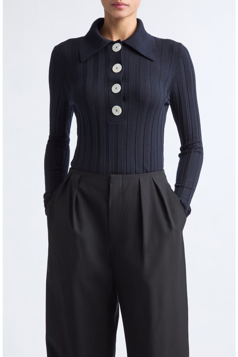 Sugarman Long Sleeve Virgin Wool Rib Polo, Main, color, NAVY