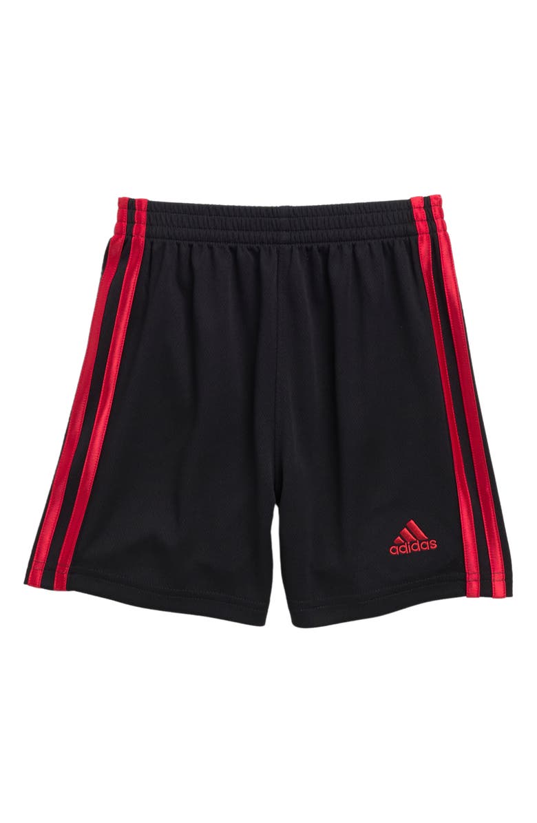 adidas Kids' 3-Stripe Shorts, Main, color, Black/ Red