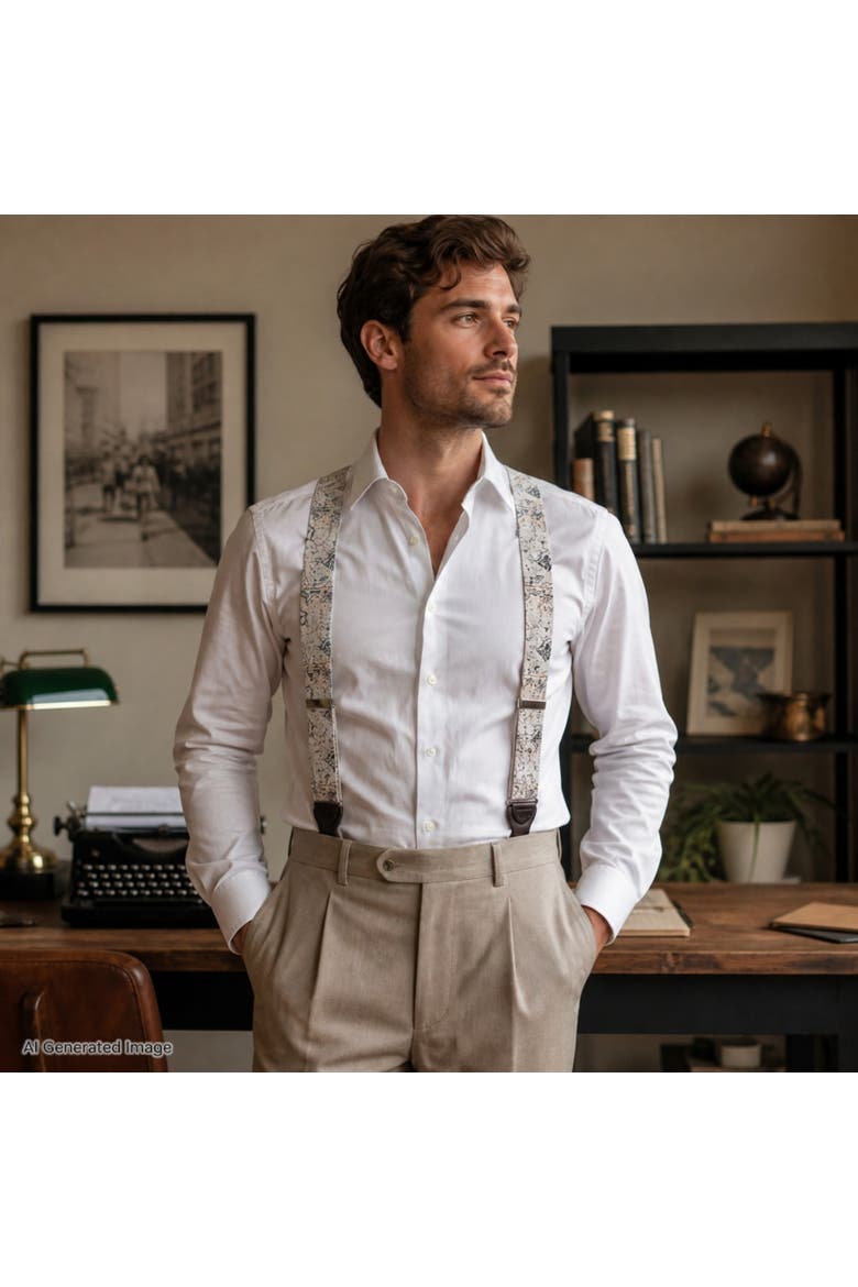 Sparrow's Bounty Treasure Map Silk Button End Suspenders, Alternate, color, Light Tan