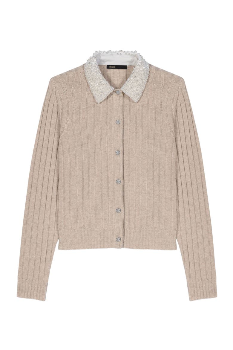 Cardigan with removable bead collar, Main, color, Beige