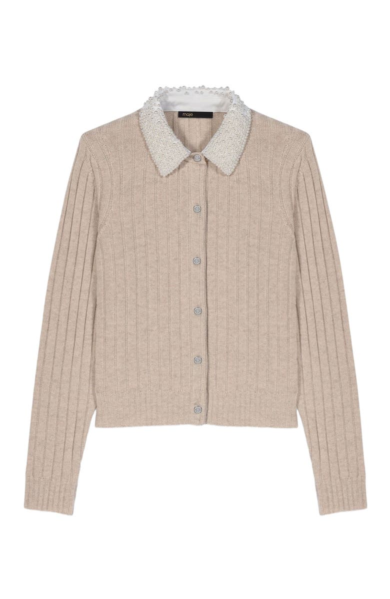 maje Cardigan with removable bead collar, Main, color, Beige