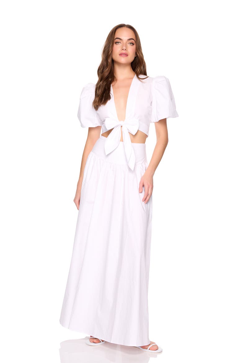 Bubble Sleeve Tie Front Cotton Poplin Top, Alternate, color, SUGAR