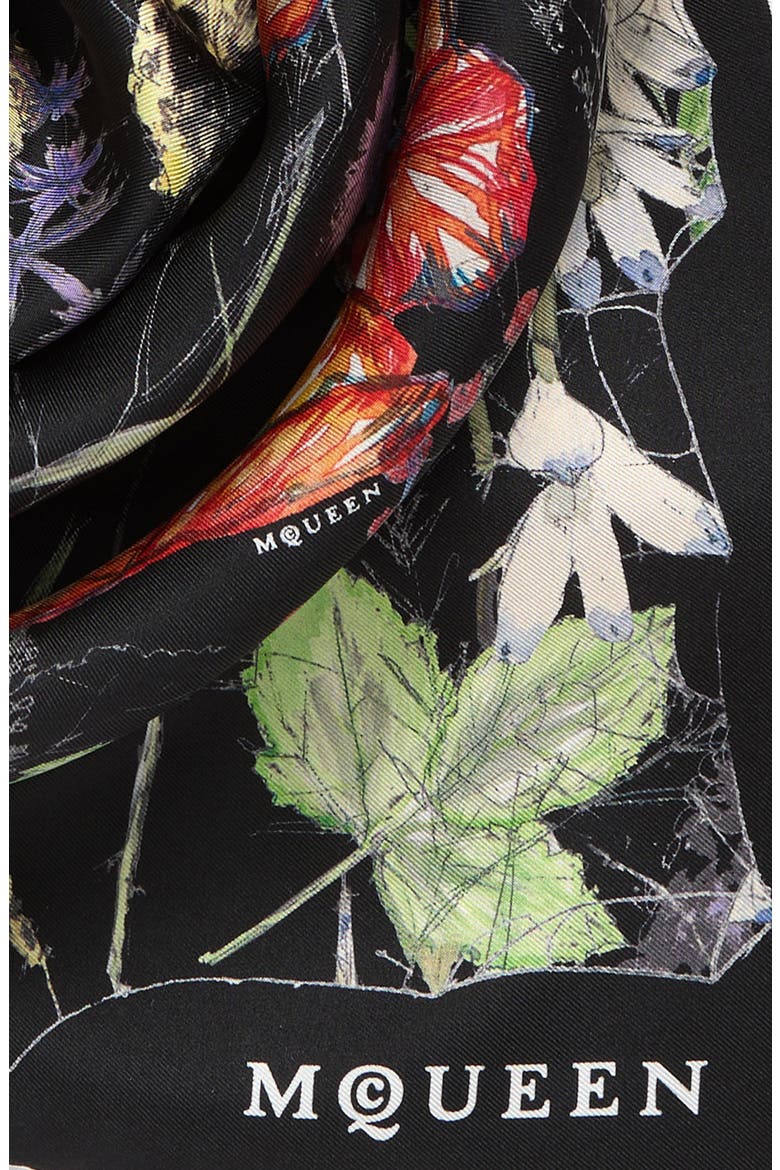 Spider Floral Silk Twill Square Scarf, Alternate, color, BLACK/ IVORY