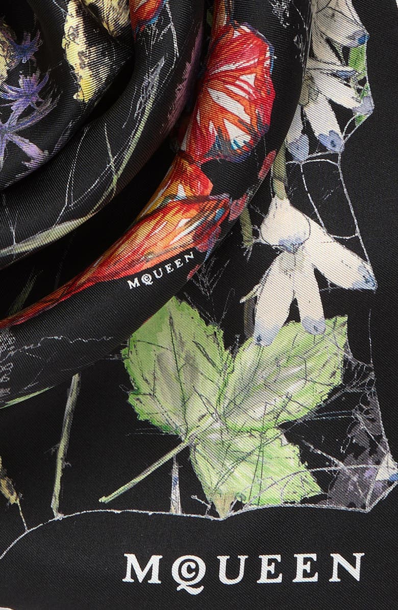 McQueen Spider Floral Silk Twill Square Scarf, Alternate, color, Black/ Ivory